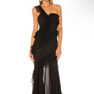 WORN ONCE: AMUR Black One-Shoulder Ruffle Dress